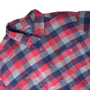 J.Crew Flannel Plaid Long Sleeve Button Down Red Blue Gray Size XL